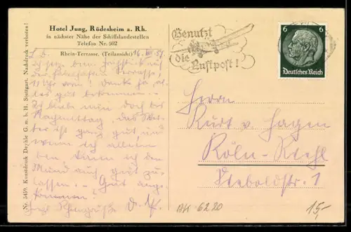 AK Rüdesheim a. Rh., Hotel Jung, Rhein-Terrasse, Teilansicht