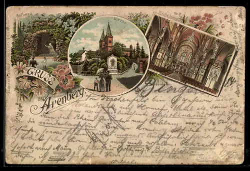 Lithographie Arenberg, Kirche, Innenansicht, Oelberg