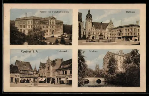AK Köthen, Holzmarkt, Schloss, Rathaus