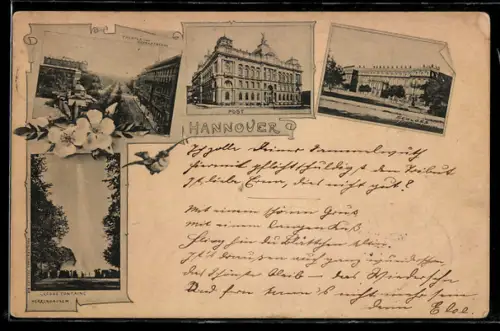 AK Hannover, Schloss, Post, Grosse Fontaine