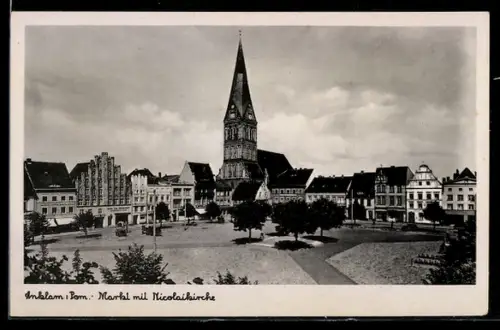AK Anklam /Pom., Markt mit Nicolaikirche