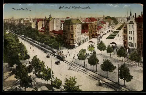 AK Charlottenburg /Berlin, Bahnhof Wilhelmsplatz aus der Vogelschau, Strassenbahn