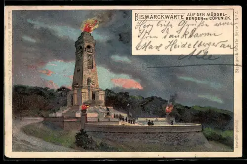 Lithographie Berlin-Köpenick, Bismarckwarte auf den Müggelbergen