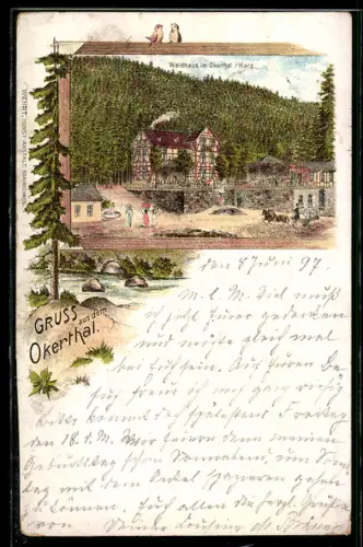 Lithographie Oker, Gasthaus Waldhaus