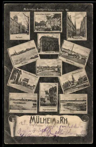 AK Köln-Mülheim, Postamt, Am Hafen, Zollamt Deutzerstrasse, Totalansicht, Kaiser Wilhelm Denkmal, Clemenskirche