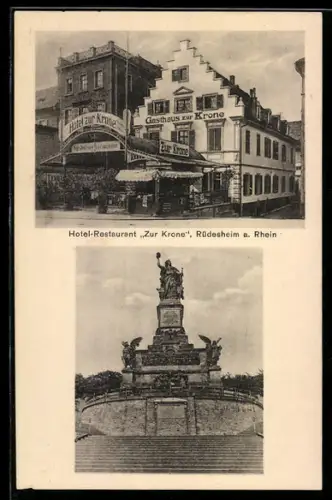 AK Rüdesheim am Rhein, Hotel-Restaurant Zur Krone an der Rheinstrasse