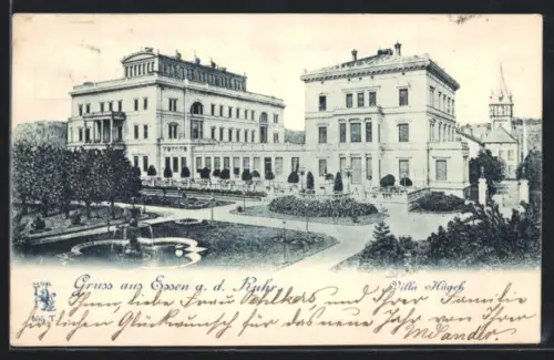 AK Essen a. d. Ruhr, Villa Hügel aus der Vogelschau