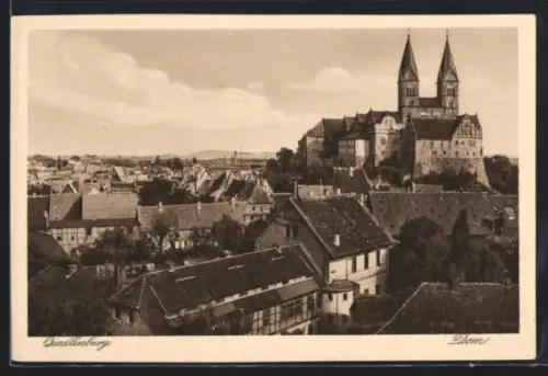AK Quedlinburg, Teilansicht mit Dom aus der Vogelschau