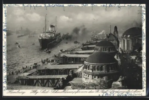 AK Hamburg-St.Pauli, Schnelldampfer vor den St. Pauli-Landungsbrücken