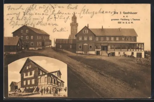 AK Grosser Feldberg i. Taunus, Die 3 Gasthäuser, Turm