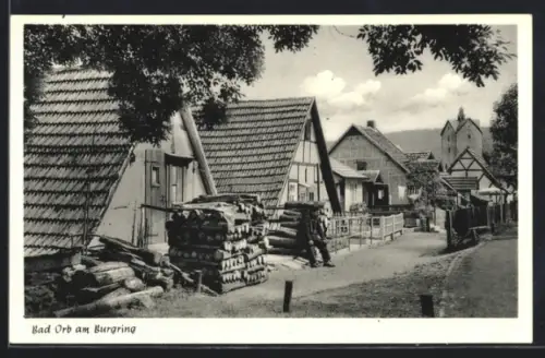 AK Bad Orb, Burgring, Fachwerkhäuser, Strassenansicht