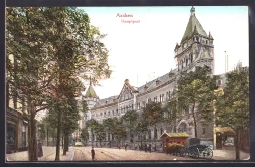 AK Aachen, Hauptpost mit Strasse