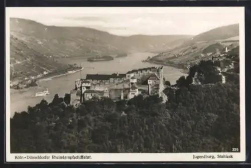 AK Bacharach, Jugendburg Stahleck, Rheinansicht