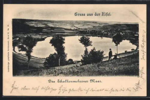 AK Schalkenmehren, Schalkenmehrener Maar, Landschaft, See