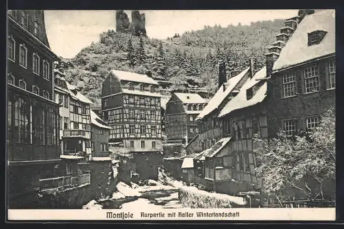 AK Monschau, Rurpartie mit Raller Winterlandschaft
