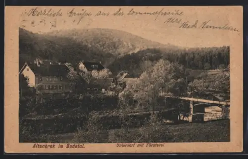 AK Altenbrak im Bodetal, Unterdorf, Försterei, Brücke