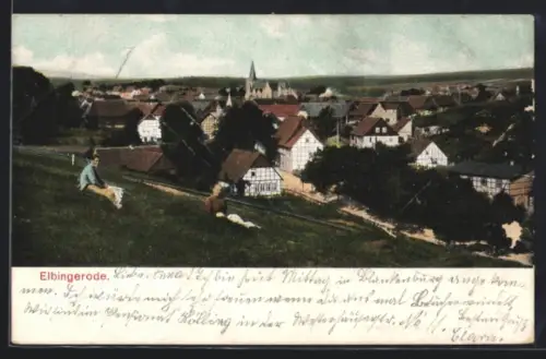 AK Elbingerode, Ortsansicht mit Kirche und Fachwerkhäusern