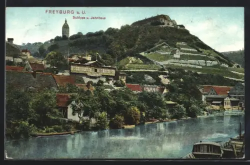 AK Freyburg a. U., Schloss u. Jahnhaus, Flusspartie
