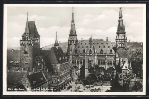AK Bad Aachen, Katschhof mit Rathaus aus der Vogelschau