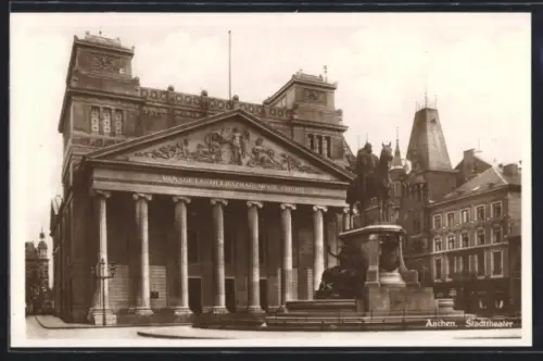 AK Aachen, Stadttheater, Reiterdenkmal
