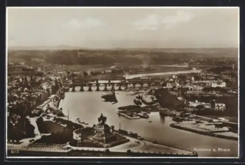 AK Koblenz a. Rhein, Deutsches Eck, Rheinbrücke, Stadtpanorama
