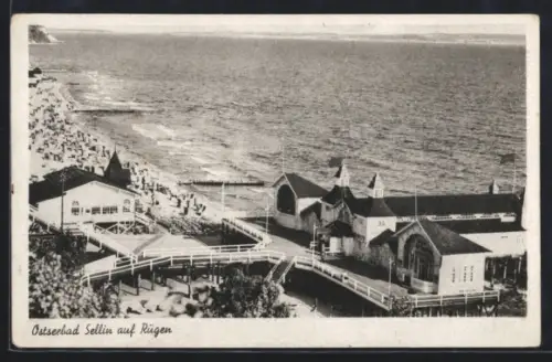 AK Sellin auf Rügen, Seebrücke und Strand aus der Vogelschau