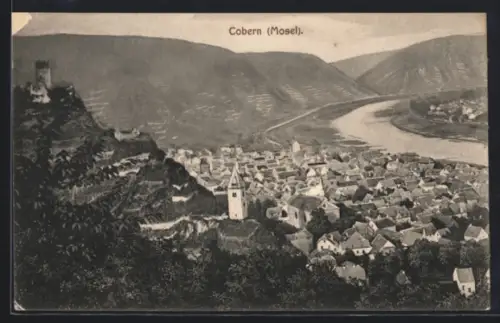 AK Cobern /Mosel, Ortsansicht, Burgruine, Mosel