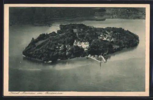 AK Insel Mainau im Bodensee, Luftaufnahme der Insel und Schloss Mainau