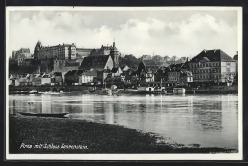 AK Pirna, Ortspanorama mit Schloss Sonnenstein