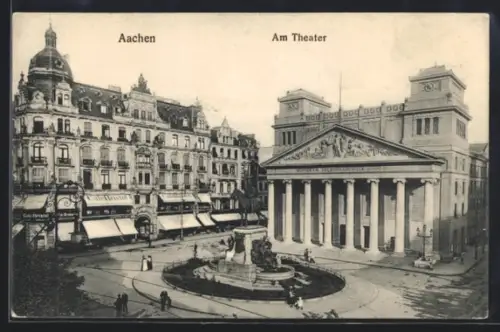 AK Aachen, Am Theater, Cafe Bristol, Brunnen