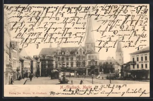 AK M.-Gladbach, Markt, Rathaus, Kirche