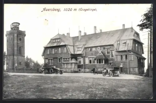 AK Auersberg, Unterkunftshaus Auersberg, Aussichtsturm, Bergwirt Max Teller