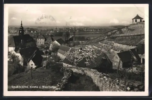 AK Seusslitz /Elbe, Kirche, Weinberge