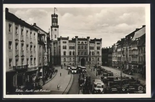 AK Zittau, Markt mit Rathaus