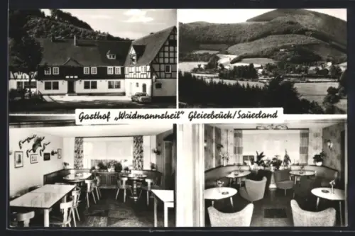 AK Gleierbrück /Sauerland, Gasthof Waidmannsheil, Inh. Familie E. Gastreich, Innenansichten, Landschaft