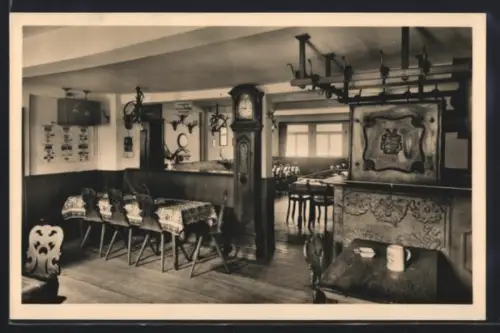 AK Ober-Mossau i. Odenw., Brauerei Schmucker, Innenansicht Gastraum