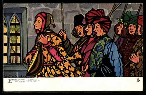 Künstler-AK sign. Whichaw: England of Old 1475, Hofgesellschaft mit Naar