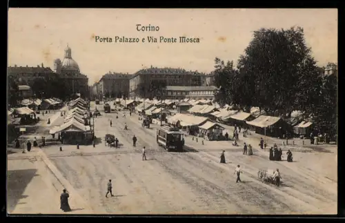 AK Torino, Porta Palazzo e Via Ponte Mosca, Strassenbahn