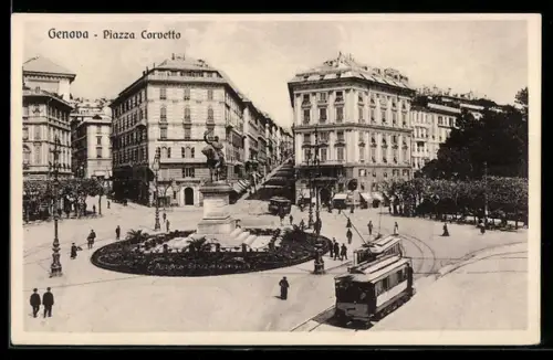 AK Genova, Piazza Corvetto, Strassenbahn