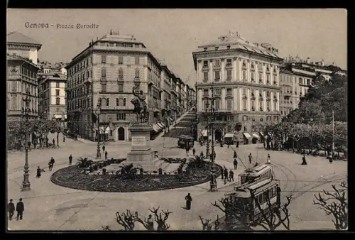 AK Genova, Piazza Corvetto, Strassenbahn