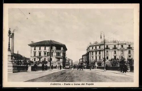 AK Padova, Ponte e Corso del Popolo, Strassenbahn