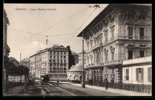 AK Genova, Corso Andrea Podestà, Strassenbahn