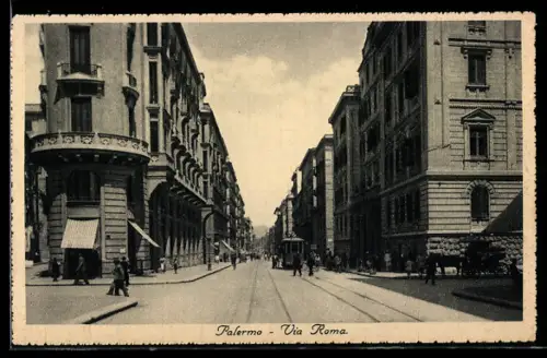 AK Palermo, Via Roma, Strassenbahn