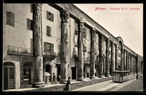 AK Milano, Colonne di S. Lorenzo, Strassenbahn