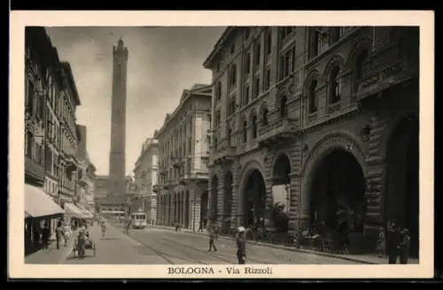 AK Bologna, Via Rizoli, Strassenbahn