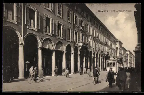 AK Bologna, Via Indipendenza, Strassenbahn