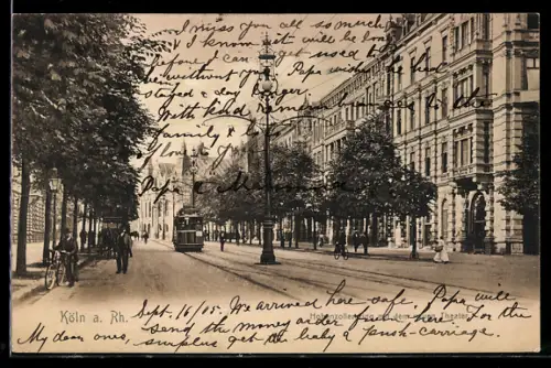 AK Köln a. Rh., Hohenzollernring mit neuem Theater und Strassenbahn