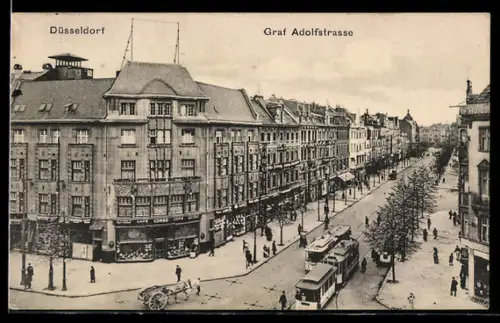 AK Düsseldorf, Graf Adolfstrasse mit Strassenbahnen