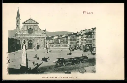 AK Firenze, Piazza e Chiesa di S. Maria Novella, Strassenbahn