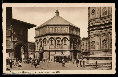 AK Firenze, Battistero e Loggia del Bigallo, Strassenbahn